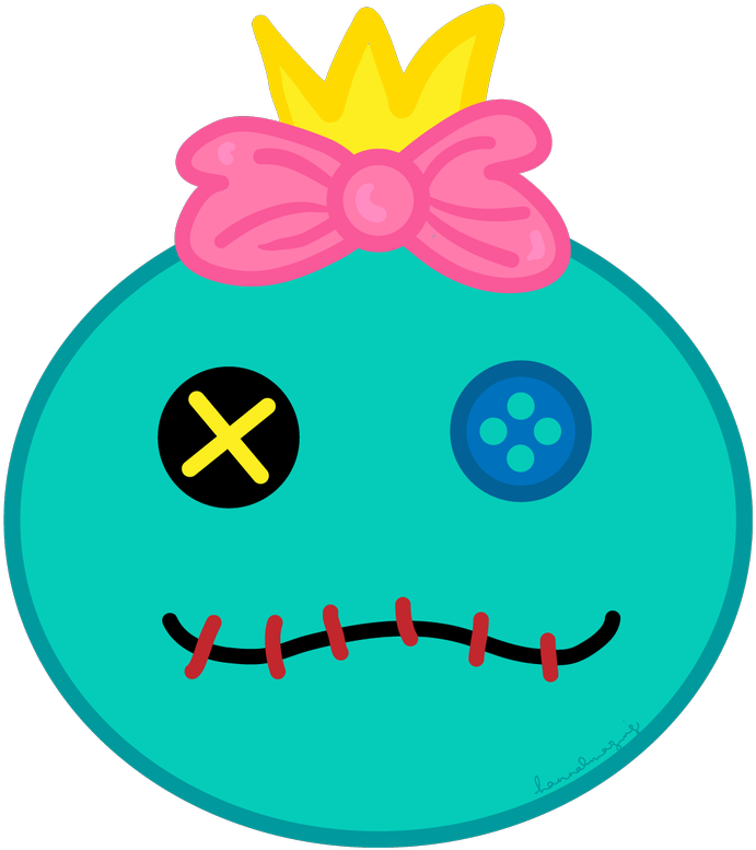 A Cartoon Of A Blue Face With A Crown And A Pink Bow PNG