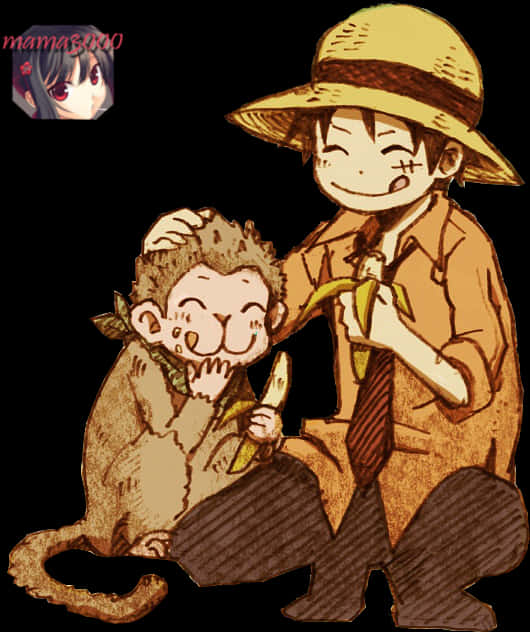 A Cartoon Of A Boy And A Monkey PNG