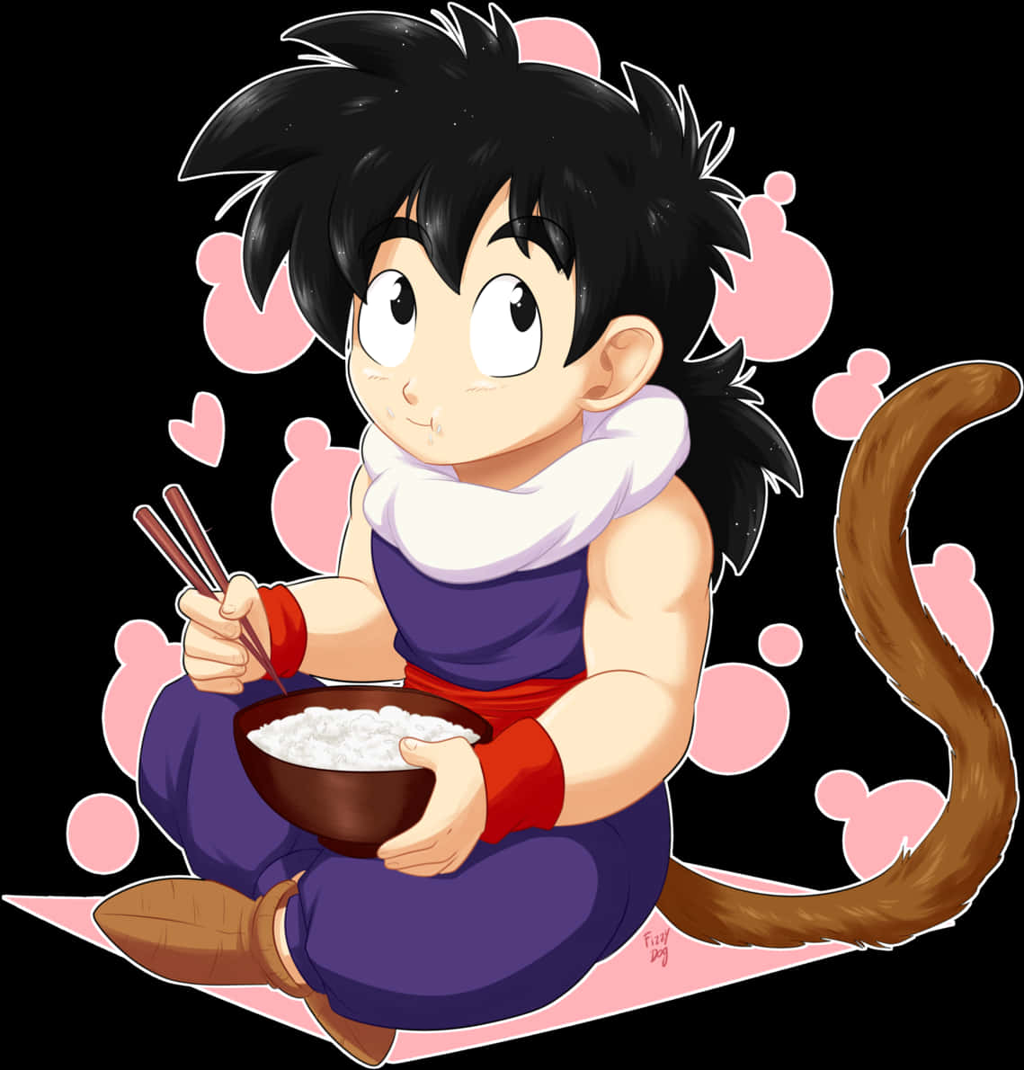 A Cartoon Of A Boy Eating Rice PNG