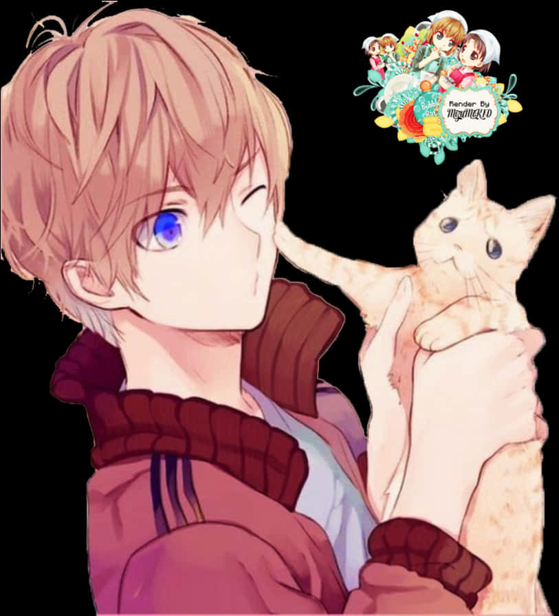 A Cartoon Of A Boy Holding A Cat