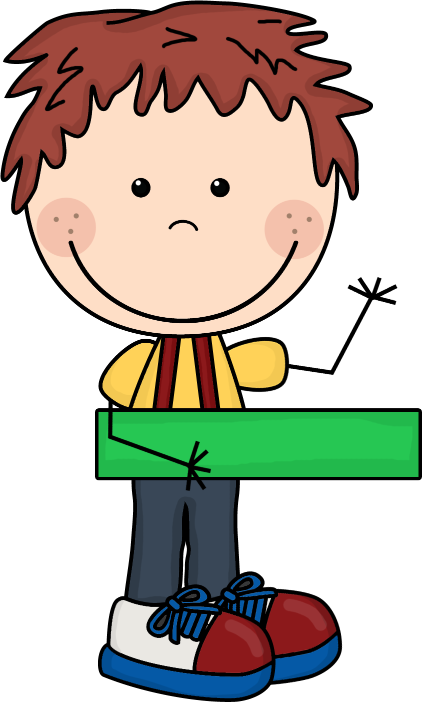 A Cartoon Of A Boy Holding A Green Rectangular Object
