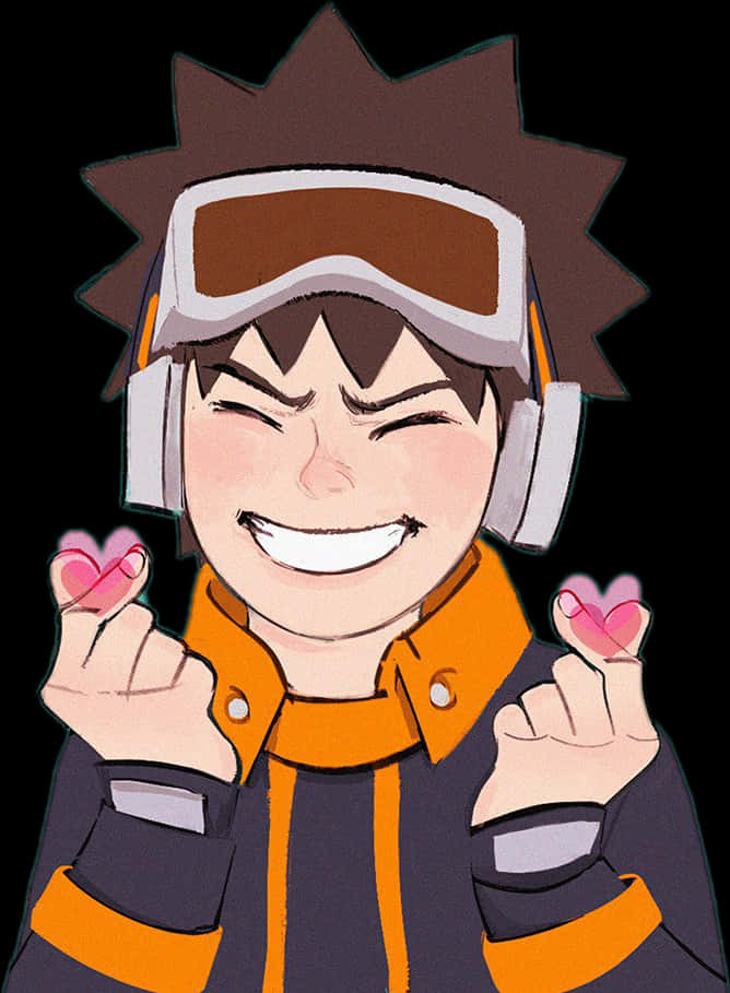 A Cartoon Of A Boy With A Heart Shaped Gesture PNG