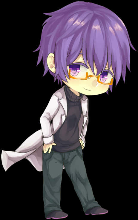 A Cartoon Of A Boy With Purple Hair PNG