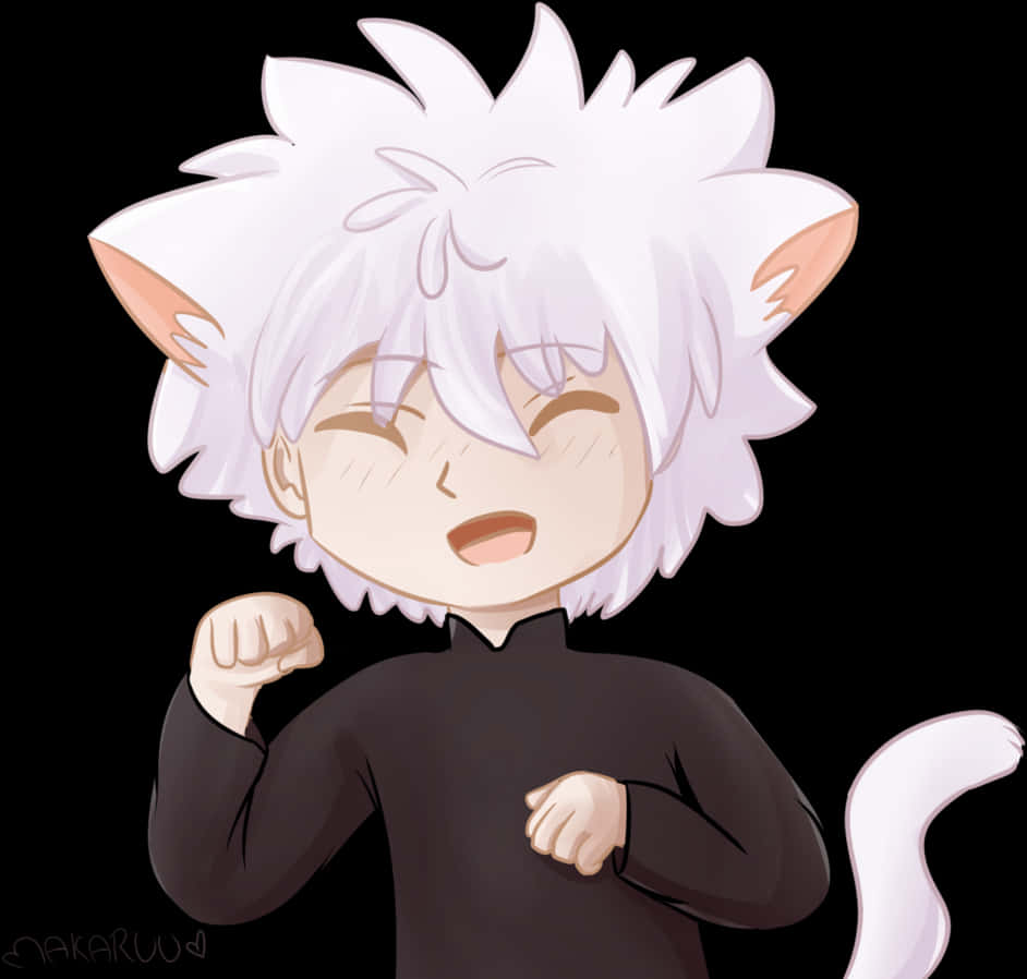 A Cartoon Of A Boy With White Hair And Ears PNG