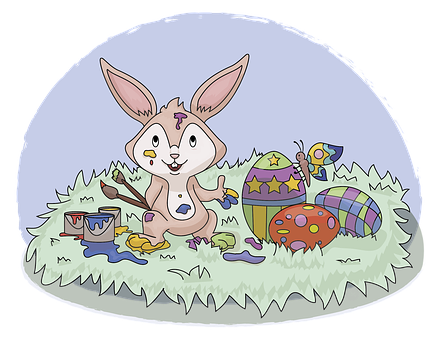 A Cartoon Of A Bunny With Paint On It PNG