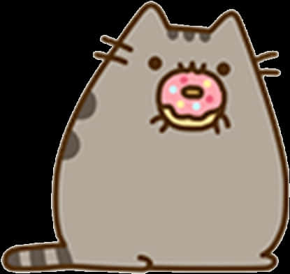 A Cartoon Of A Cat With A Donut In Its Mouth PNG
