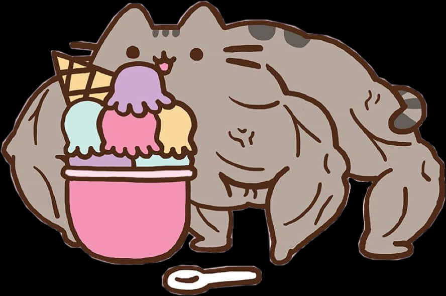 A Cartoon Of A Cat With Ice Cream