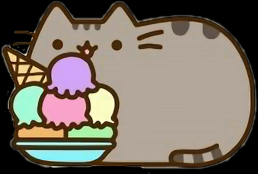 A Cartoon Of A Cat With Ice Cream PNG