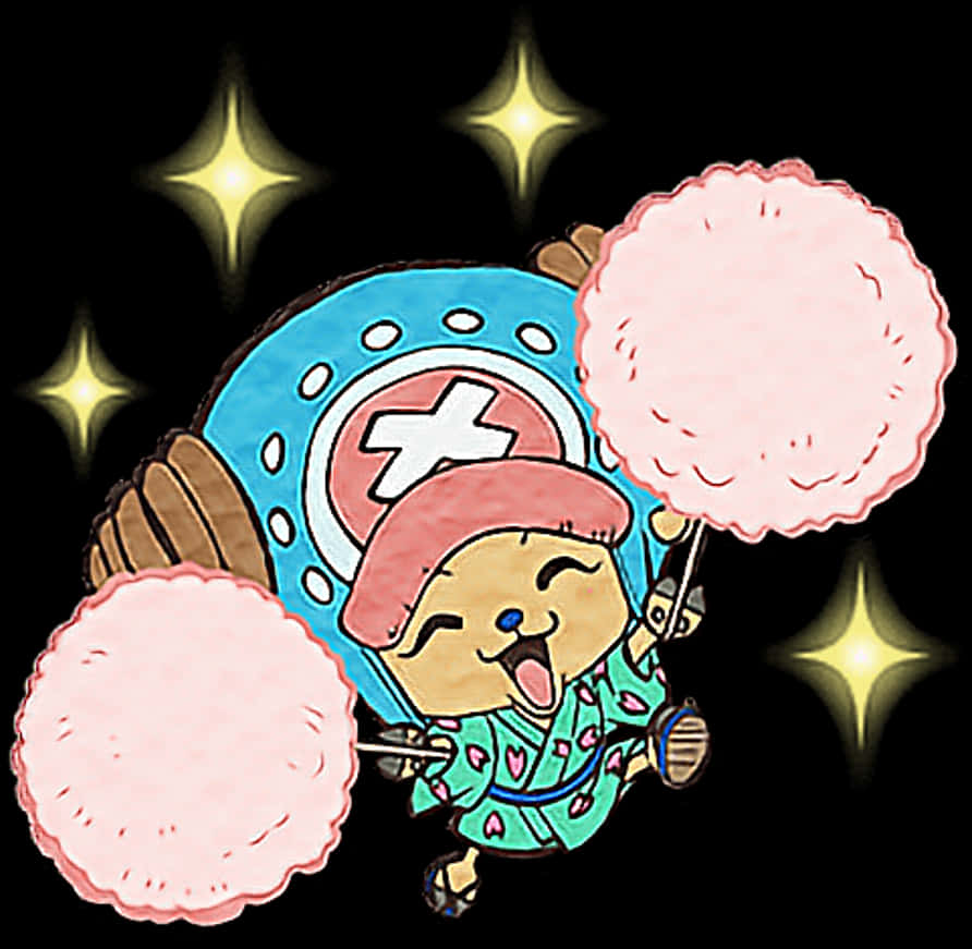 A Cartoon Of A Character Holding Pom Poms PNG