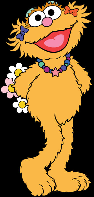 A Cartoon Of A Dog With Flowers PNG