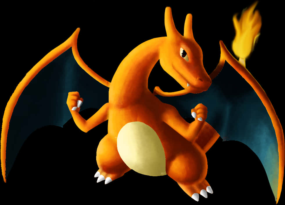 A Cartoon Of A Dragon With Wings And A Flame PNG