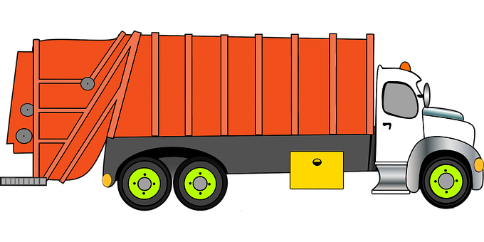 A Cartoon Of A Garbage Truck PNG