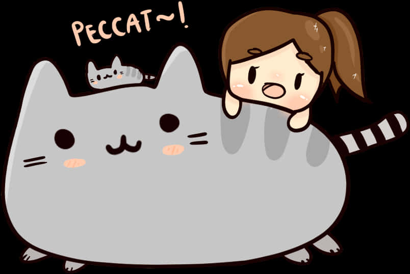 A Cartoon Of A Girl And A Cat PNG