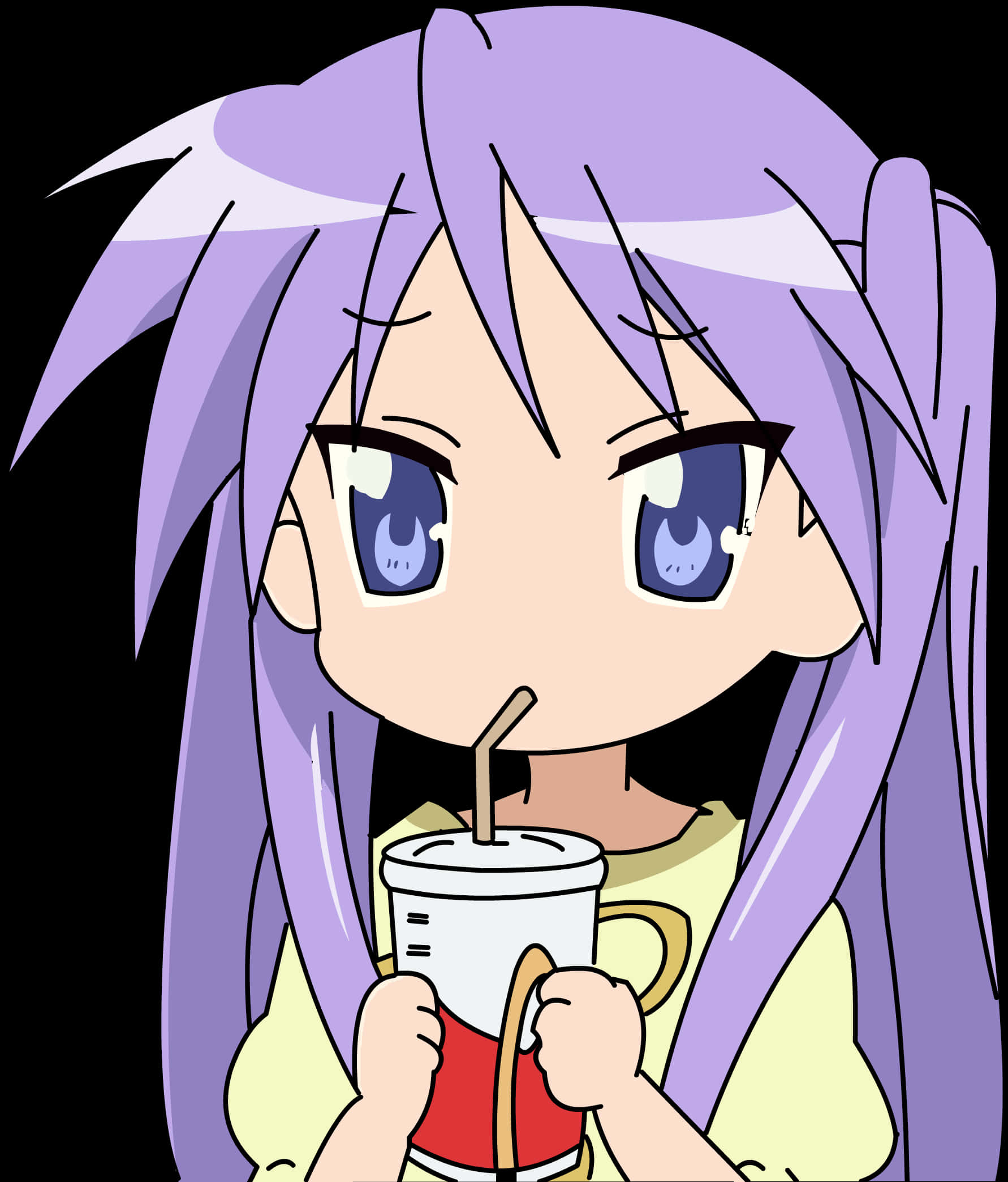 A Cartoon Of A Girl Drinking From A Straw PNG