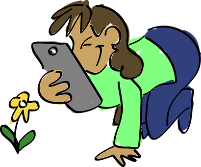 A Cartoon Of A Girl Holding A Phone PNG