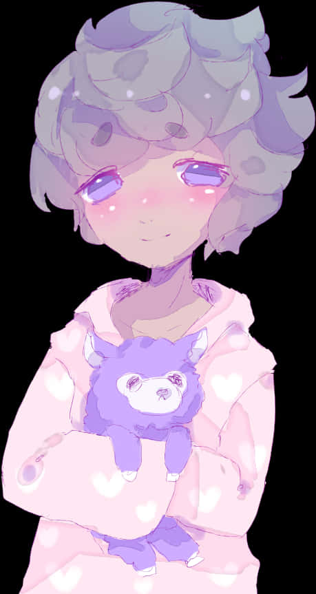A Cartoon Of A Girl Holding A Stuffed Animal PNG