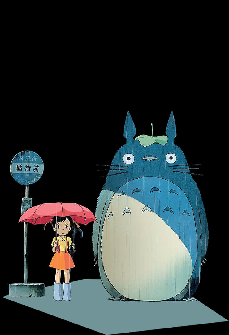 A Cartoon Of A Girl Holding An Umbrella Next To A Large Blue And White Animal PNG