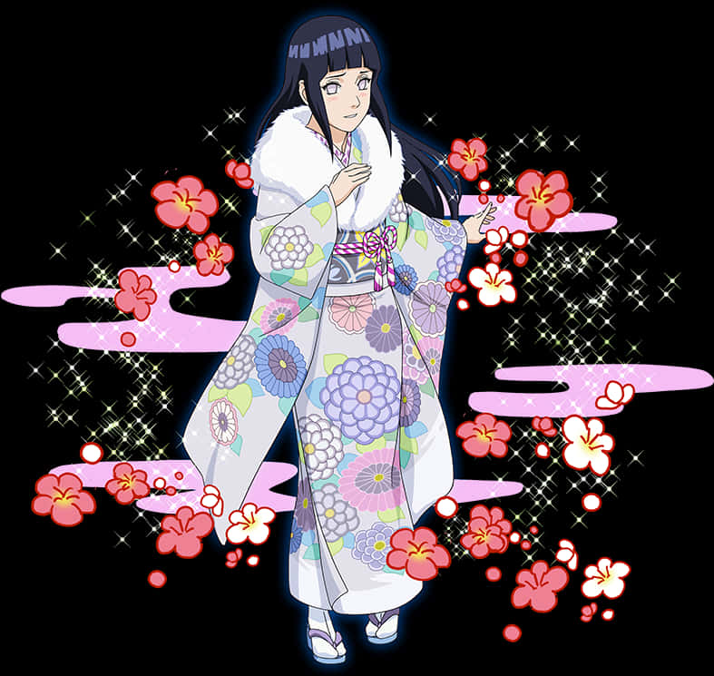 A Cartoon Of A Girl In A Kimono PNG