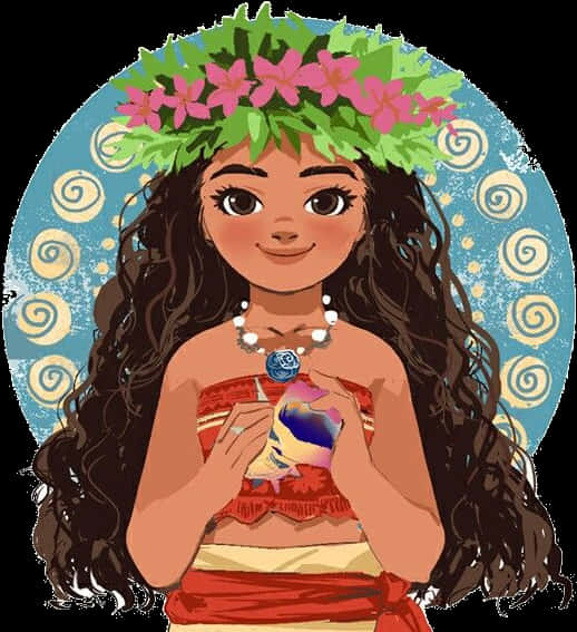 A Cartoon Of A Girl Wearing A Flower Crown PNG