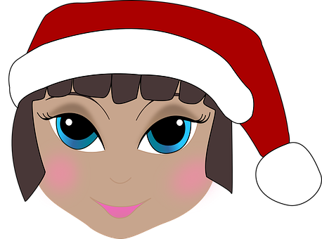 A Cartoon Of A Girl Wearing A Santa Hat PNG