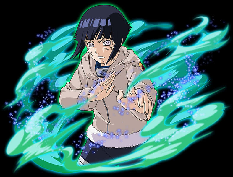 A Cartoon Of A Girl With Black Hair And Blue Flames PNG