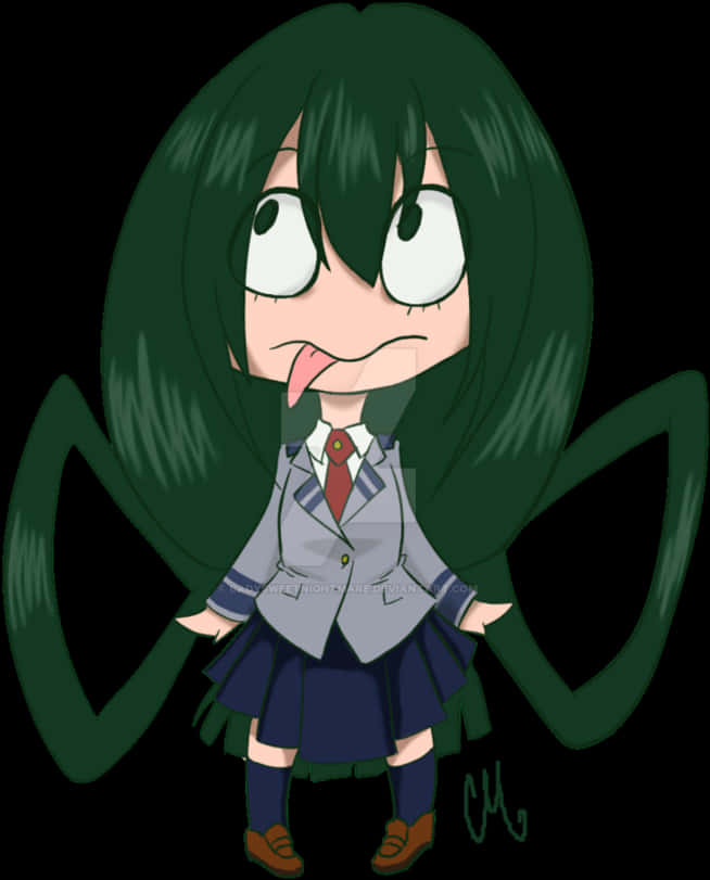 A Cartoon Of A Girl With Green Hair PNG
