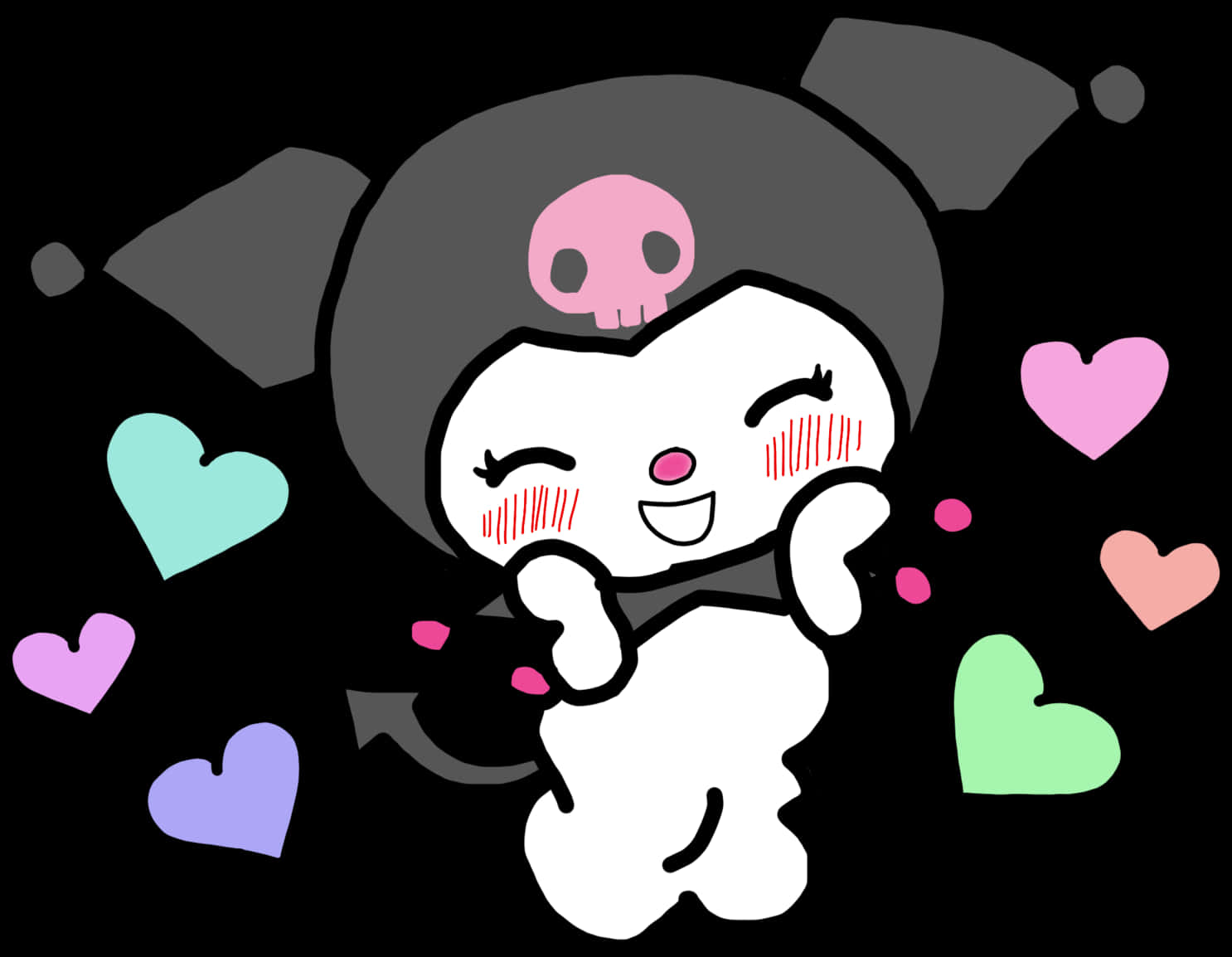 A Cartoon Of A Girl With Hearts PNG