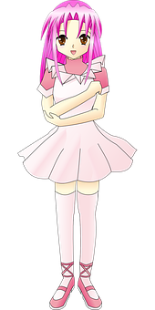 A Cartoon Of A Girl With Pink Hair And Pink Hair PNG
