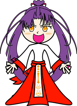 A Cartoon Of A Girl With Purple Hair And Long Hair PNG