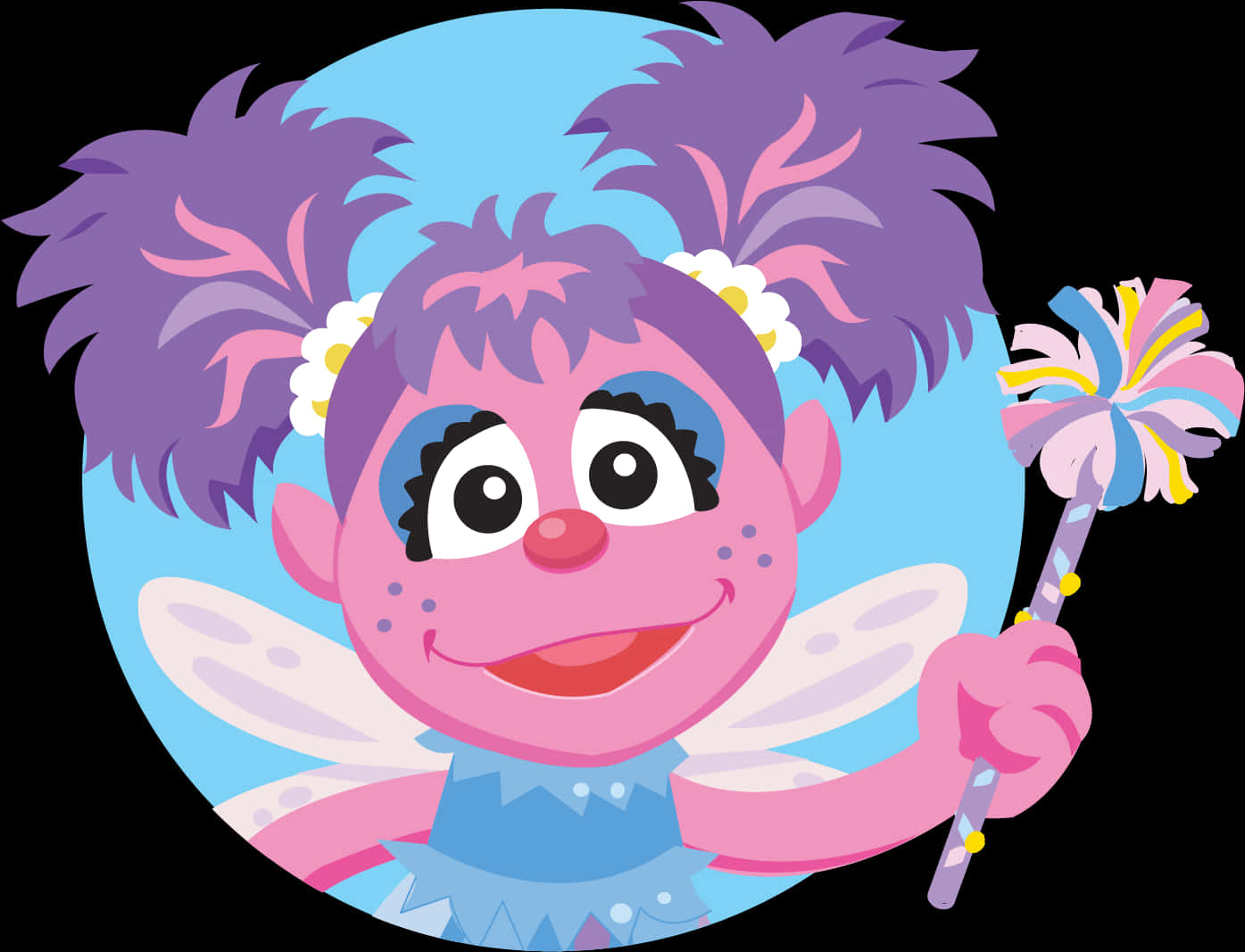 A Cartoon Of A Girl With Purple Hair Holding A Wand