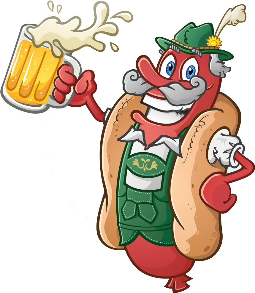 A Cartoon Of A Hot Dog Holding A Glass Of Beer PNG