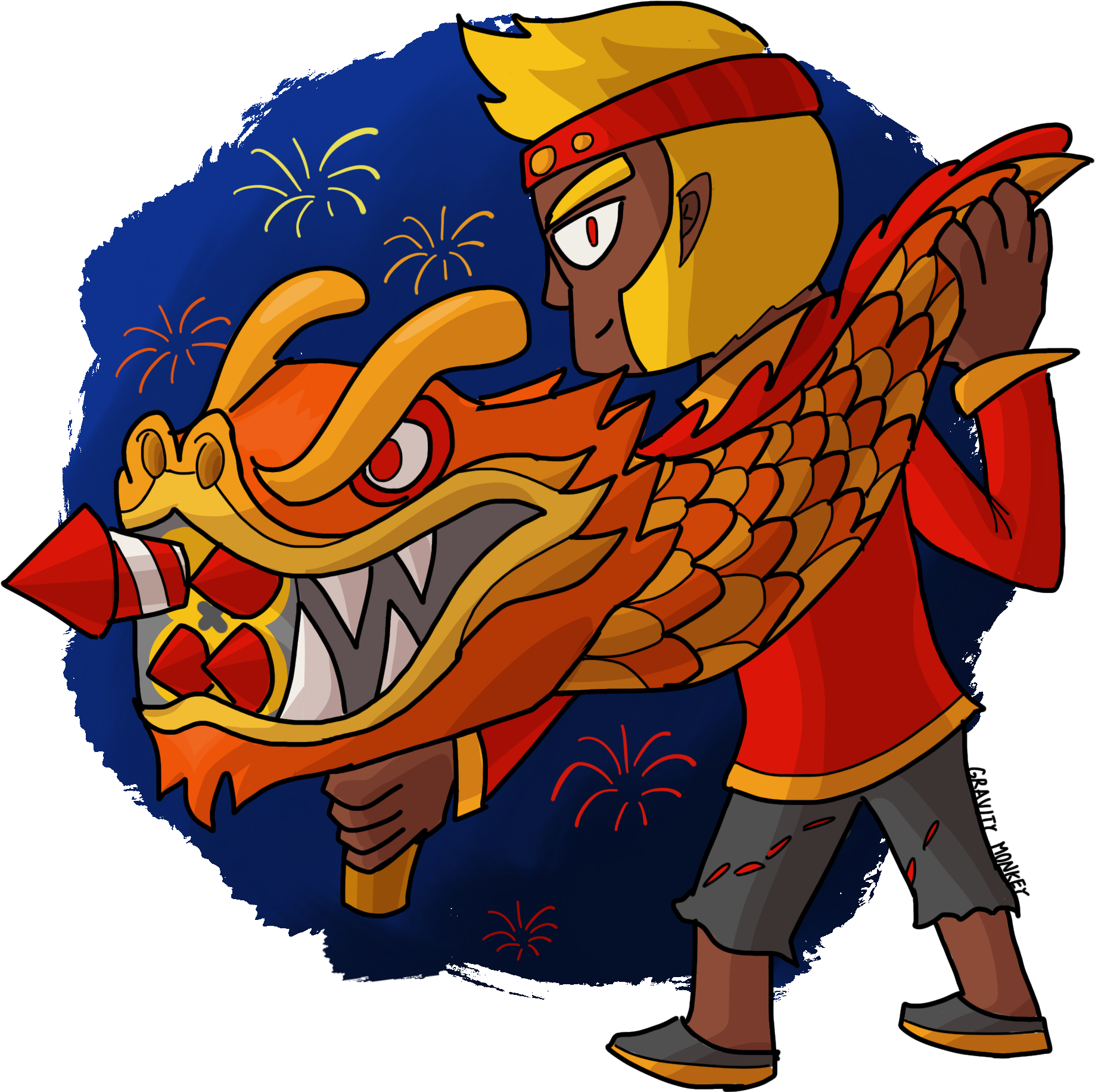 A Cartoon Of A Man Carrying A Dragon PNG