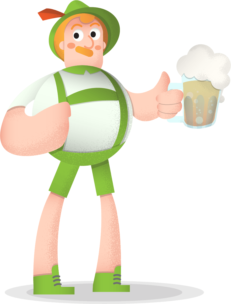 A Cartoon Of A Man Holding A Mug Of Beer PNG