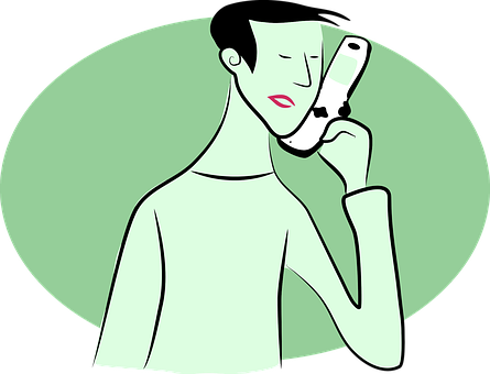 A Cartoon Of A Man Holding A Phone PNG