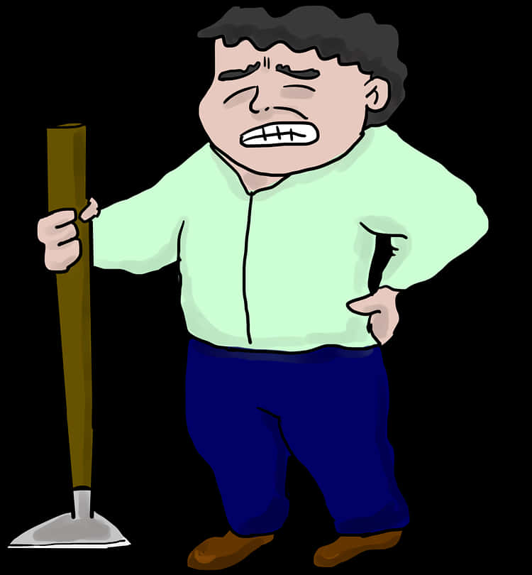 A Cartoon Of A Man Holding A Stick PNG