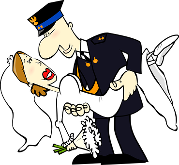 A Cartoon Of A Man Holding A Woman In A Wedding Dress PNG