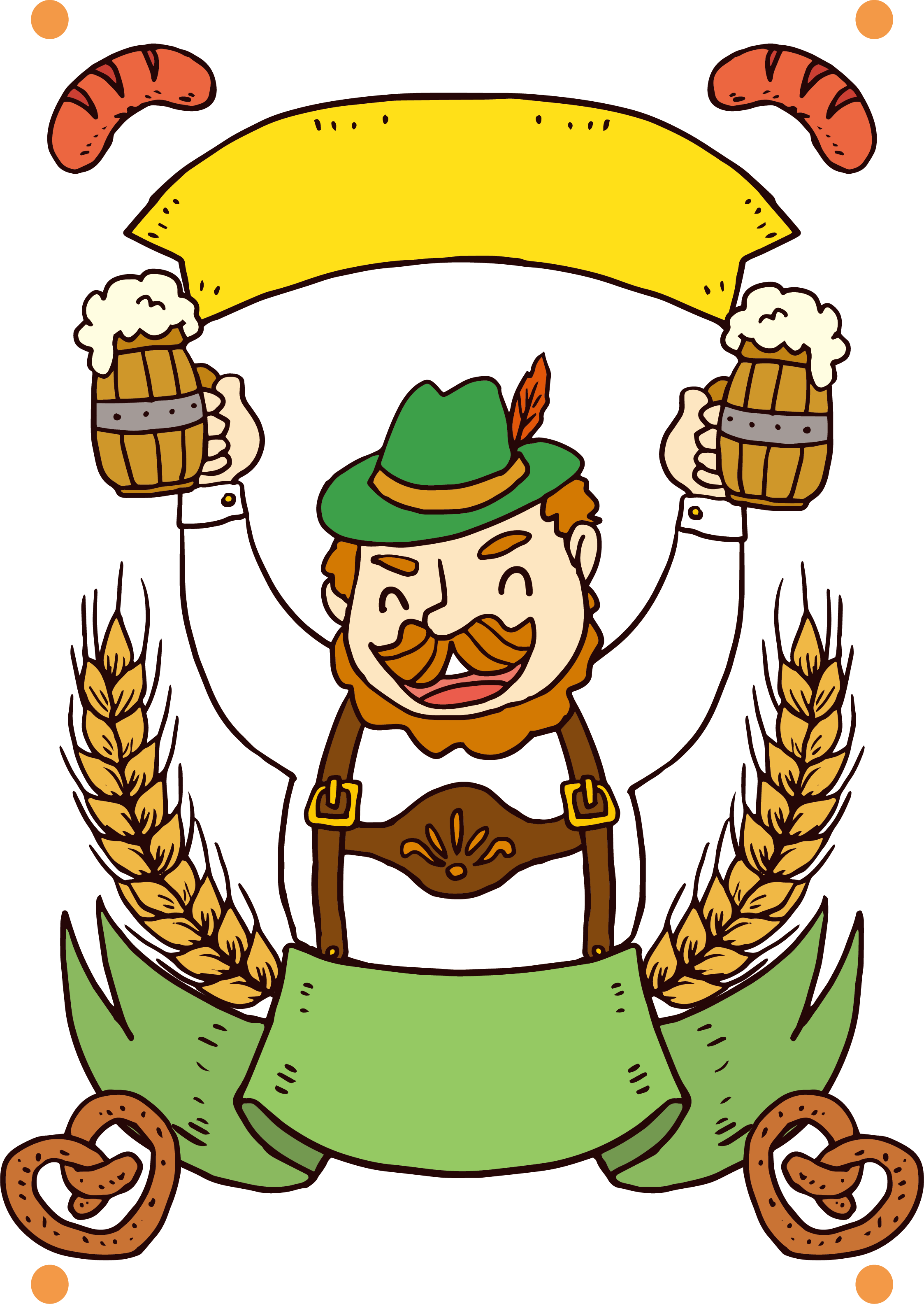 A Cartoon Of A Man Holding Two Mugs Of Beer PNG