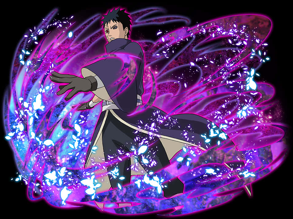 A Cartoon Of A Man In A Black Robe With Purple And Purple Flames Around Him PNG