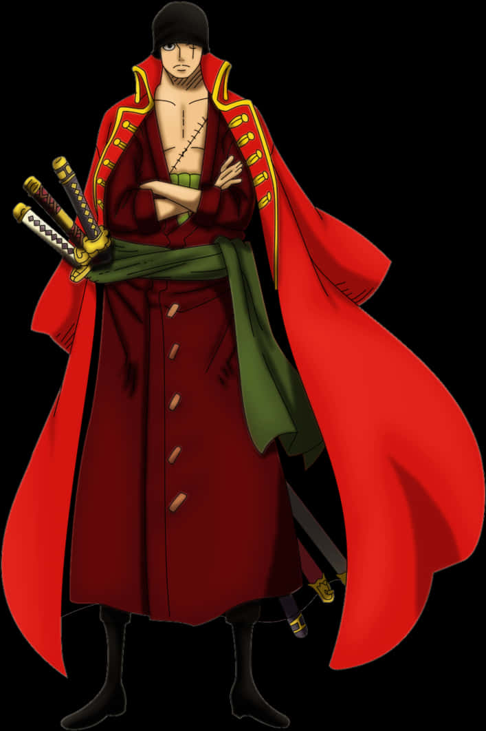 A Cartoon Of A Man In A Red Robe With Swords PNG