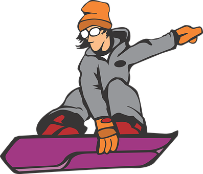 A Cartoon Of A Man On A Snowboard PNG