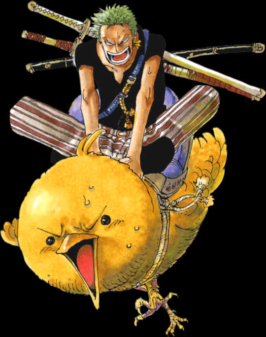 A Cartoon Of A Man Riding A Bird PNG