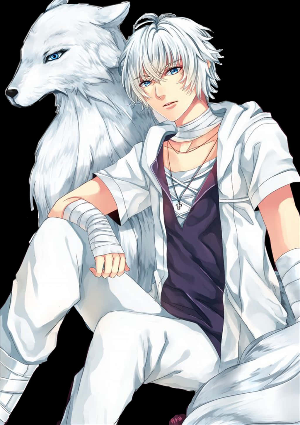 A Cartoon Of A Man With A White Wolf PNG