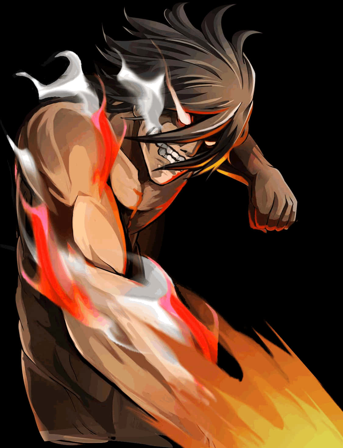 A Cartoon Of A Man With Long Hair And A Fire On His Back PNG