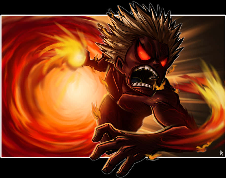 A Cartoon Of A Man With Red Eyes And A Fiery Swirl PNG