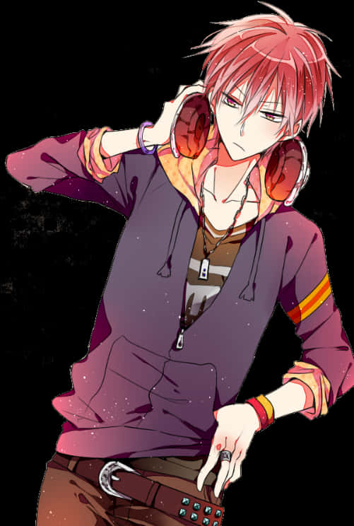 A Cartoon Of A Man With Red Hair And Headphones On PNG