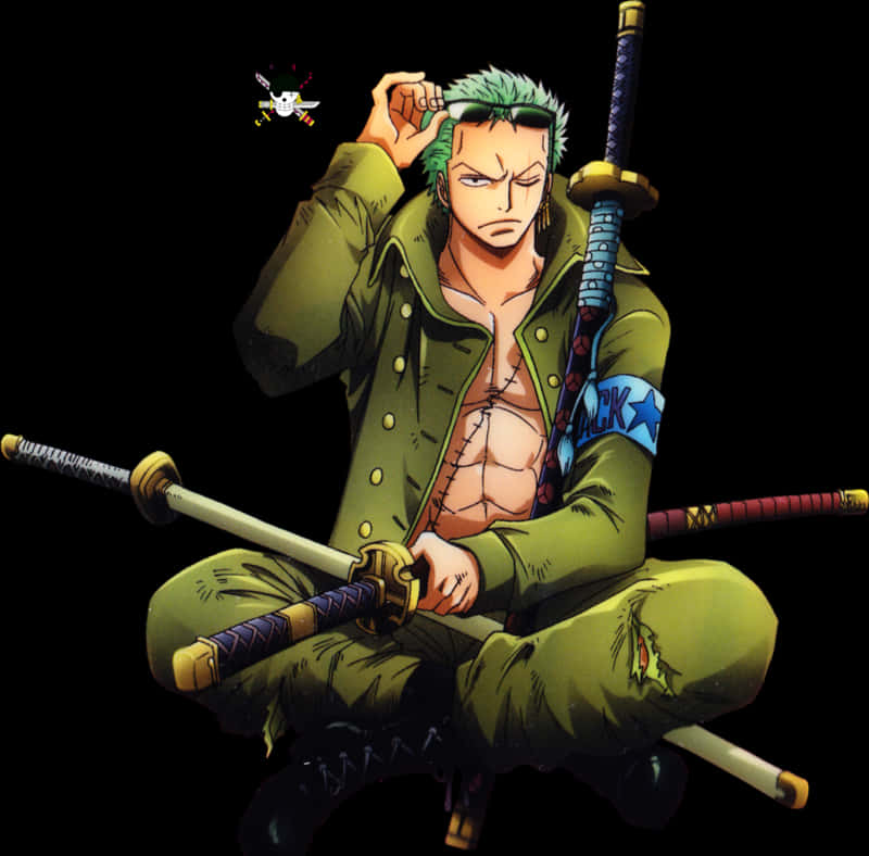 A Cartoon Of A Man With Swords PNG
