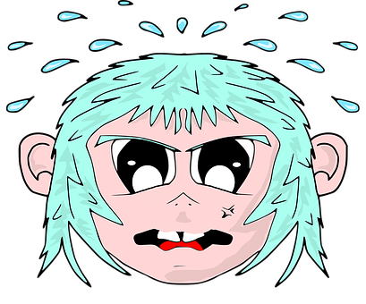 A Cartoon Of A Person With Blue Hair PNG