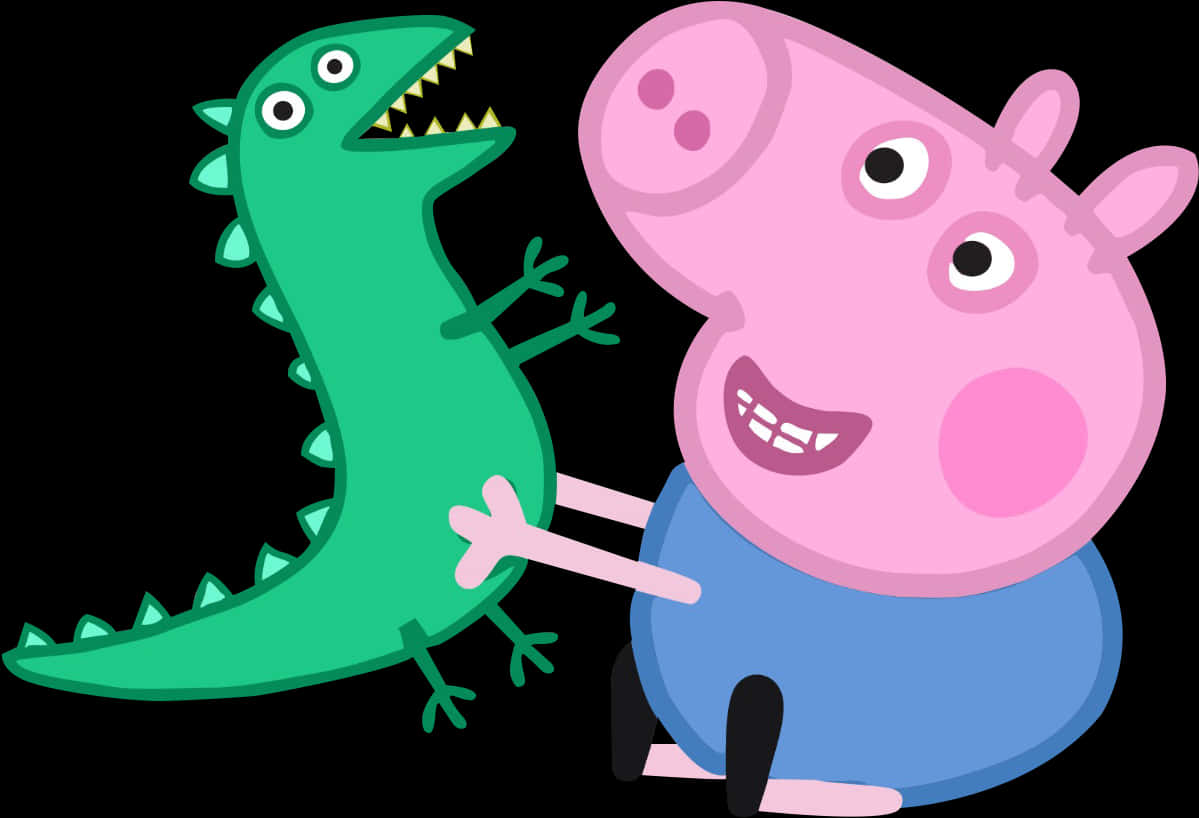 A Cartoon Of A Pig And A Dinosaur PNG