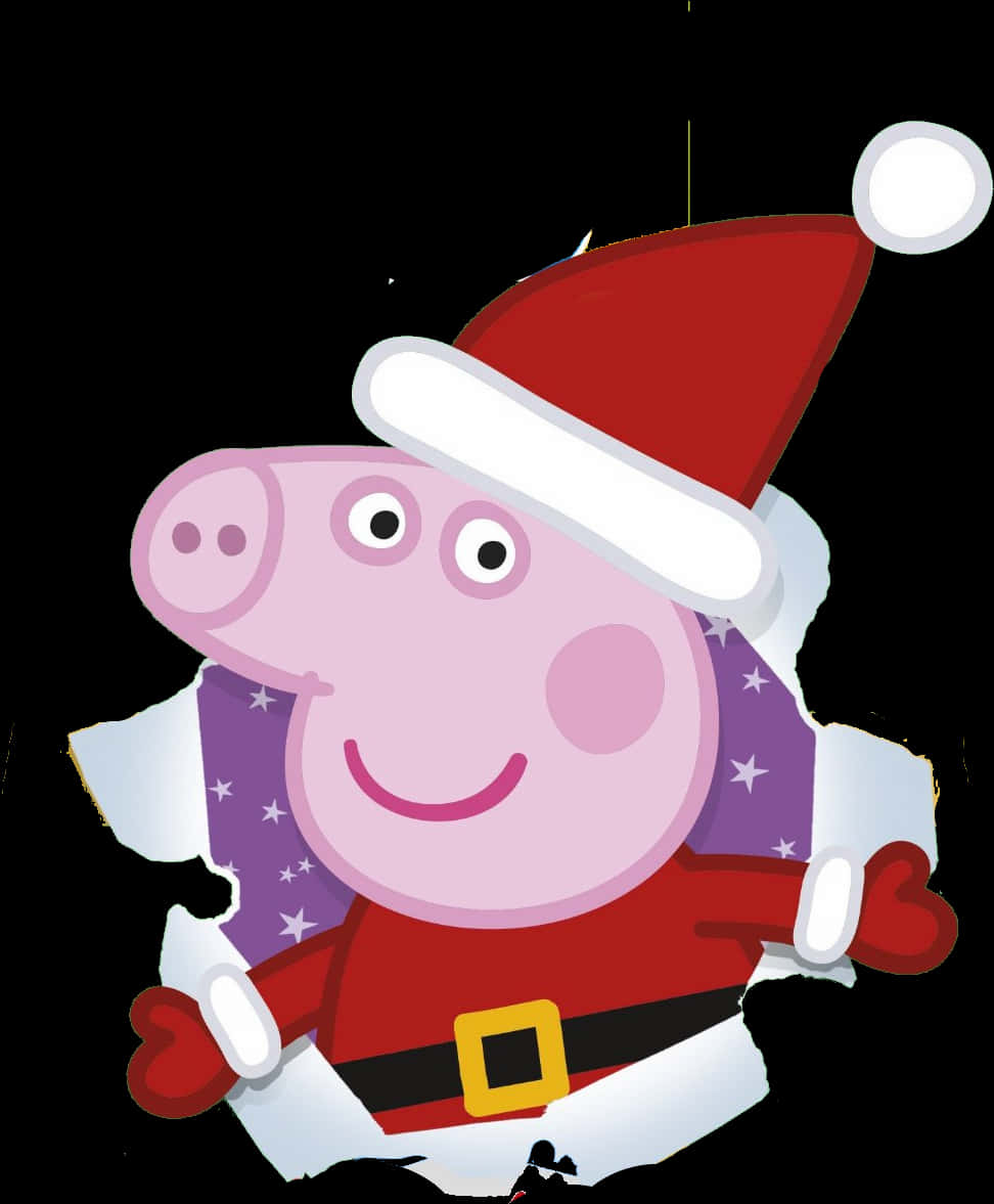 A Cartoon Of A Pig In A Santa Garment PNG