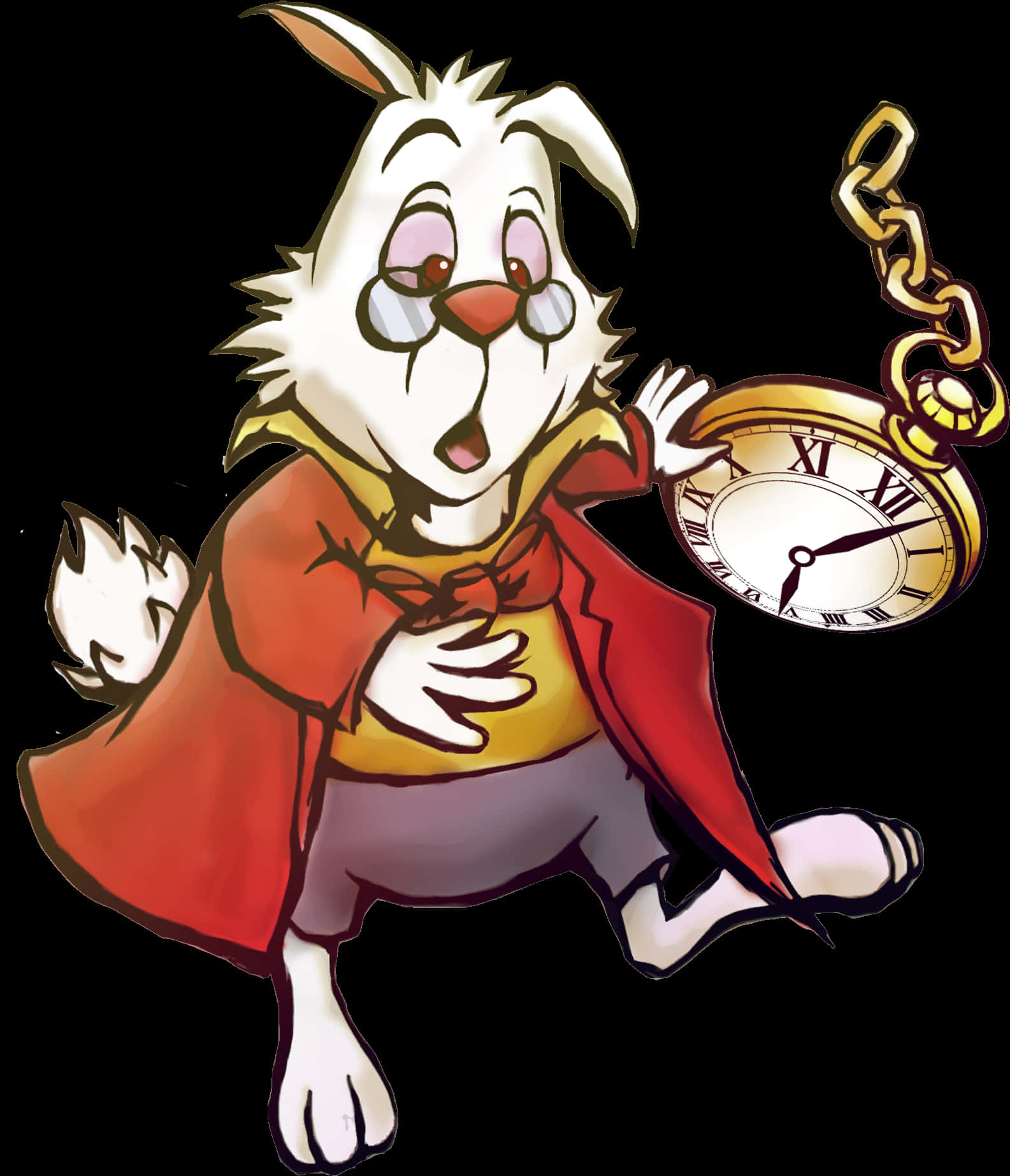 A Cartoon Of A Rabbit Holding A Pocket Watch PNG